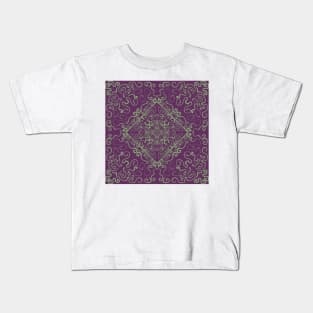 Batik Inspired Mint Pattern on a Purple Background Kids T-Shirt